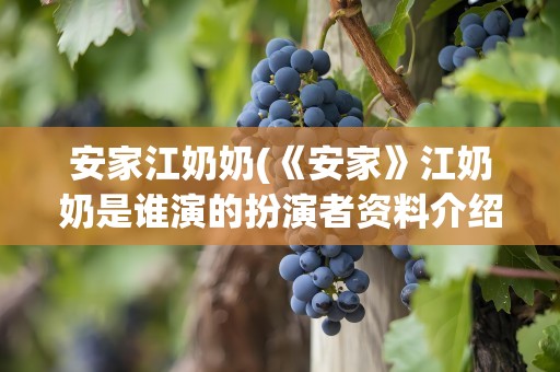 安家江奶奶(《安家》江奶奶是谁演的扮演者资料介绍)