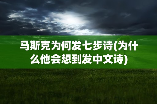 马斯克为何发七步诗(为什么他会想到发中文诗)