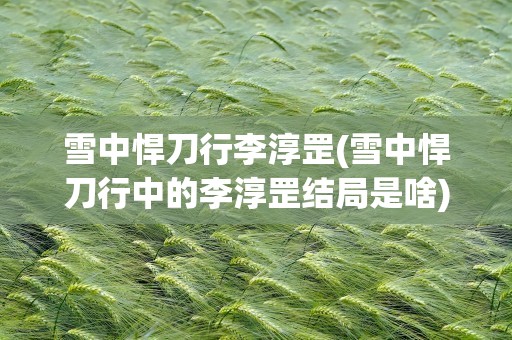 雪中悍刀行李淳罡(雪中悍刀行中的李淳罡结局是啥)
