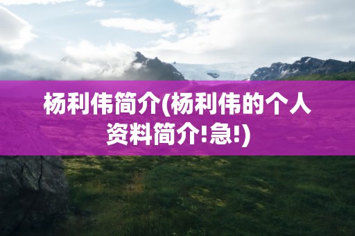 杨利伟简介(杨利伟的个人资料简介!急!)