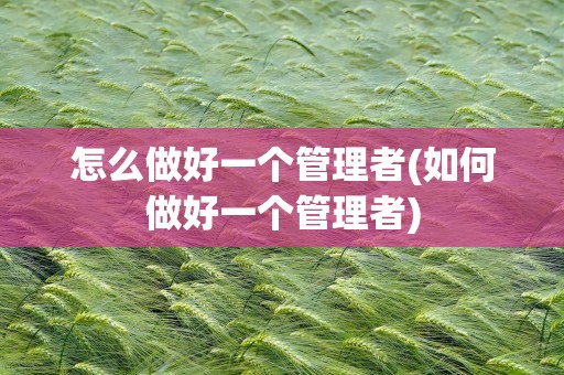 怎么做好一个管理者(如何做好一个管理者)
