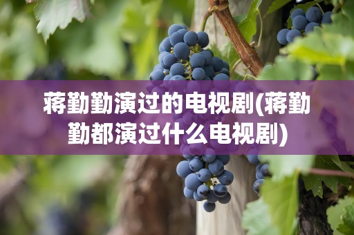 蒋勤勤演过的电视剧(蒋勤勤都演过什么电视剧)