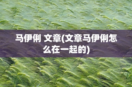 马伊俐 文章(文章马伊俐怎么在一起的)