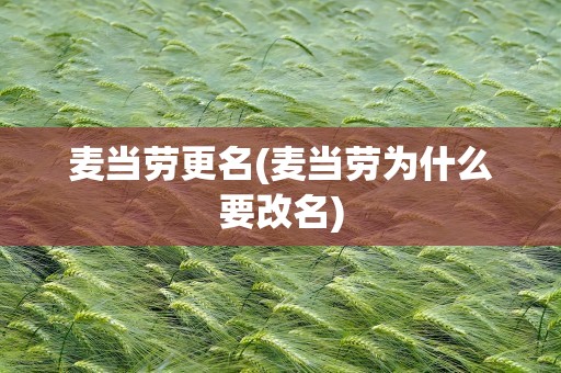 麦当劳更名(麦当劳为什么要改名)