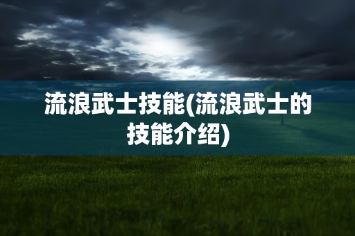 流浪武士技能(流浪武士的技能介绍)