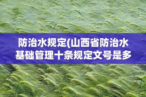 防治水规定(山西省防治水基础管理十条规定文号是多少)