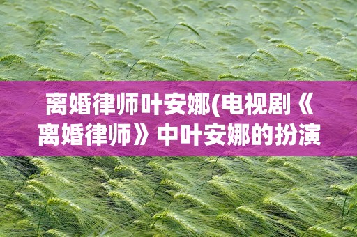 离婚律师叶安娜(电视剧《离婚律师》中叶安娜的扮演者是谁)