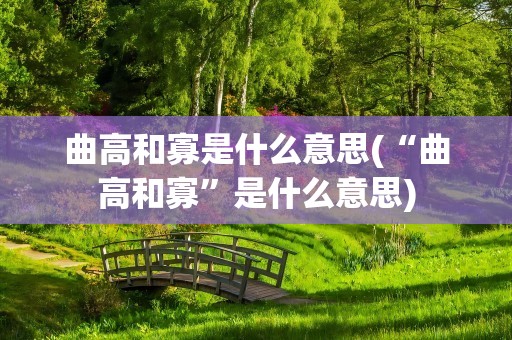 曲高和寡是什么意思(“曲高和寡”是什么意思)