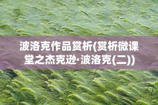 波洛克作品赏析(赏析微课堂之杰克逊·波洛克(二))
