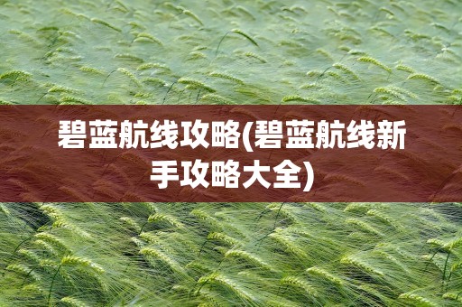 碧蓝航线攻略(碧蓝航线新手攻略大全)