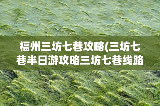 福州三坊七巷攻略(三坊七巷半日游攻略三坊七巷线路图及攻略)