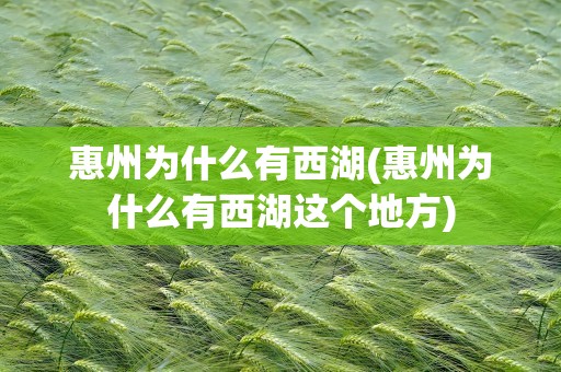 惠州为什么有西湖(惠州为什么有西湖这个地方)