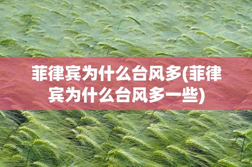 菲律宾为什么台风多(菲律宾为什么台风多一些)