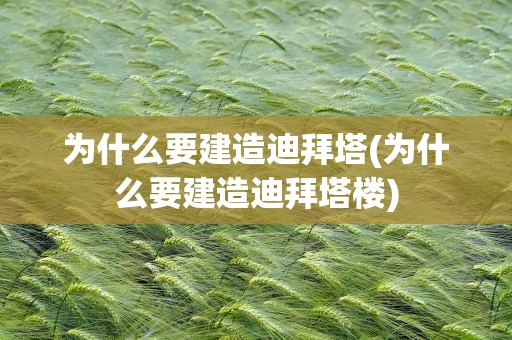 为什么要建造迪拜塔(为什么要建造迪拜塔楼)