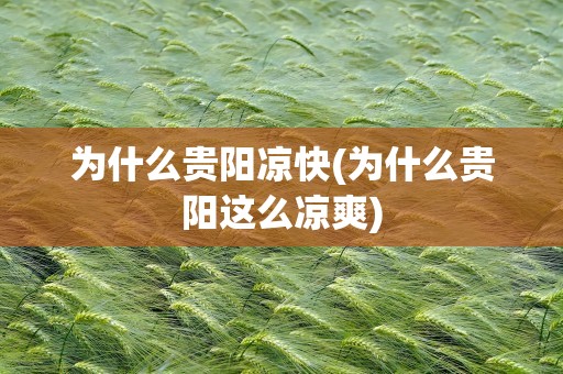 为什么贵阳凉快(为什么贵阳这么凉爽)