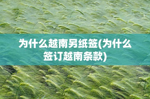 为什么越南另纸签(为什么签订越南条款)