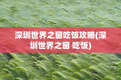 深圳世界之窗吃饭攻略(深圳世界之窗 吃饭)