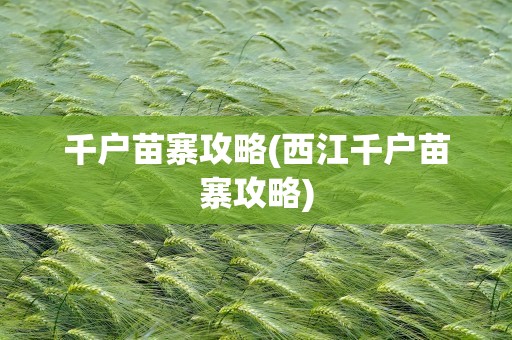 千户苗寨攻略(西江千户苗寨攻略)