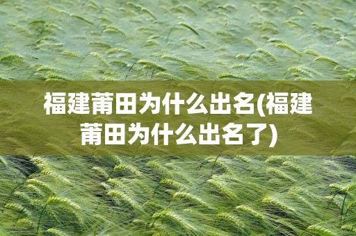 福建莆田为什么出名(福建莆田为什么出名了)
