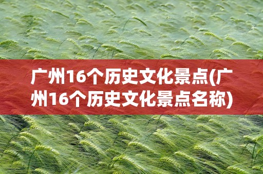广州16个历史文化景点(广州16个历史文化景点名称)