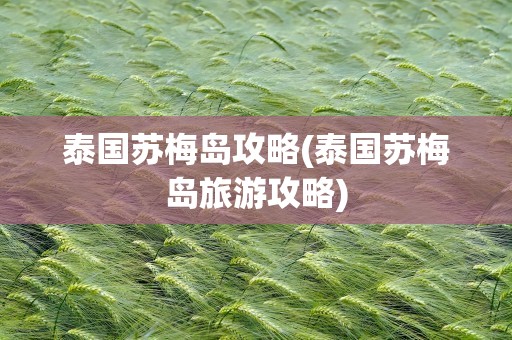 泰国苏梅岛攻略(泰国苏梅岛旅游攻略)