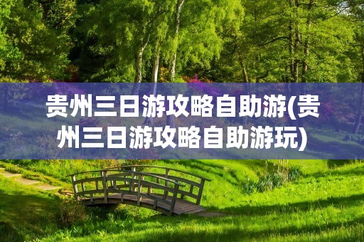 贵州三日游攻略自助游(贵州三日游攻略自助游玩)